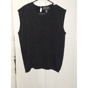Vintage Terazzo Sweater Vest Short Sleeve Black Shinny Knit Cotton Size L (P36)